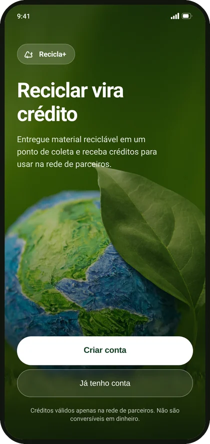 Tela de boas-vindas do protótipo Recicla+