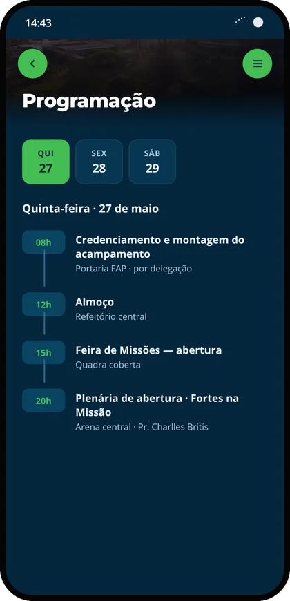 Programação do evento por dia