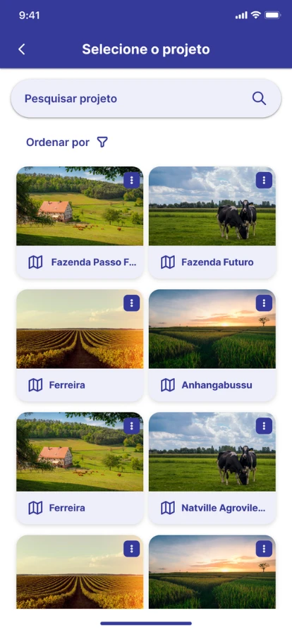 Tela de seleção de projetos do app Lines