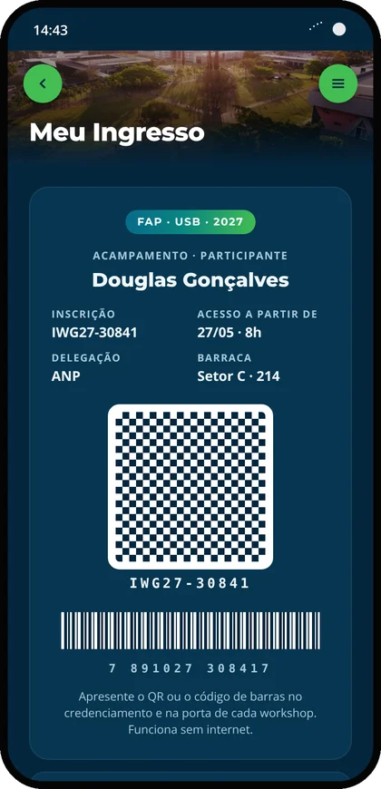 Ingresso com QR Code e código de barras